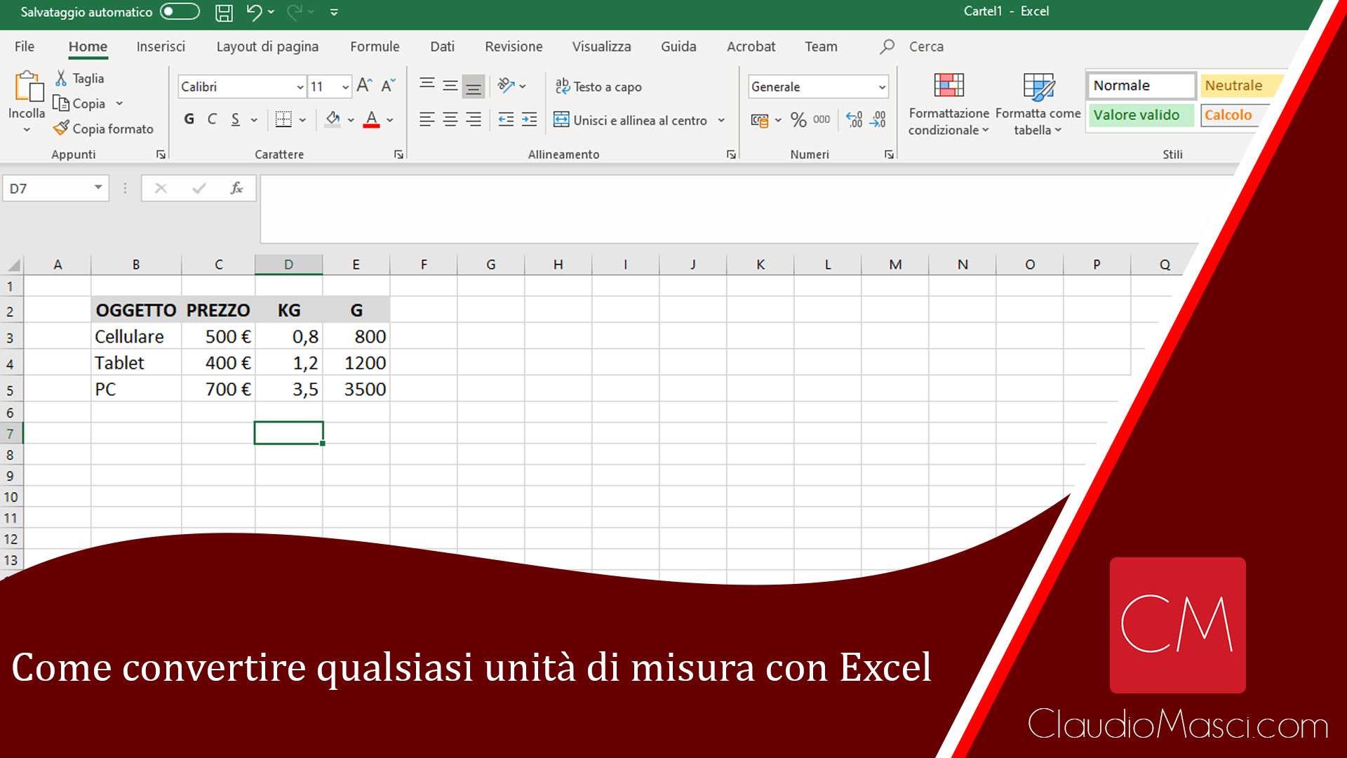 Come convertire qualsiasi unità di misura con Excel