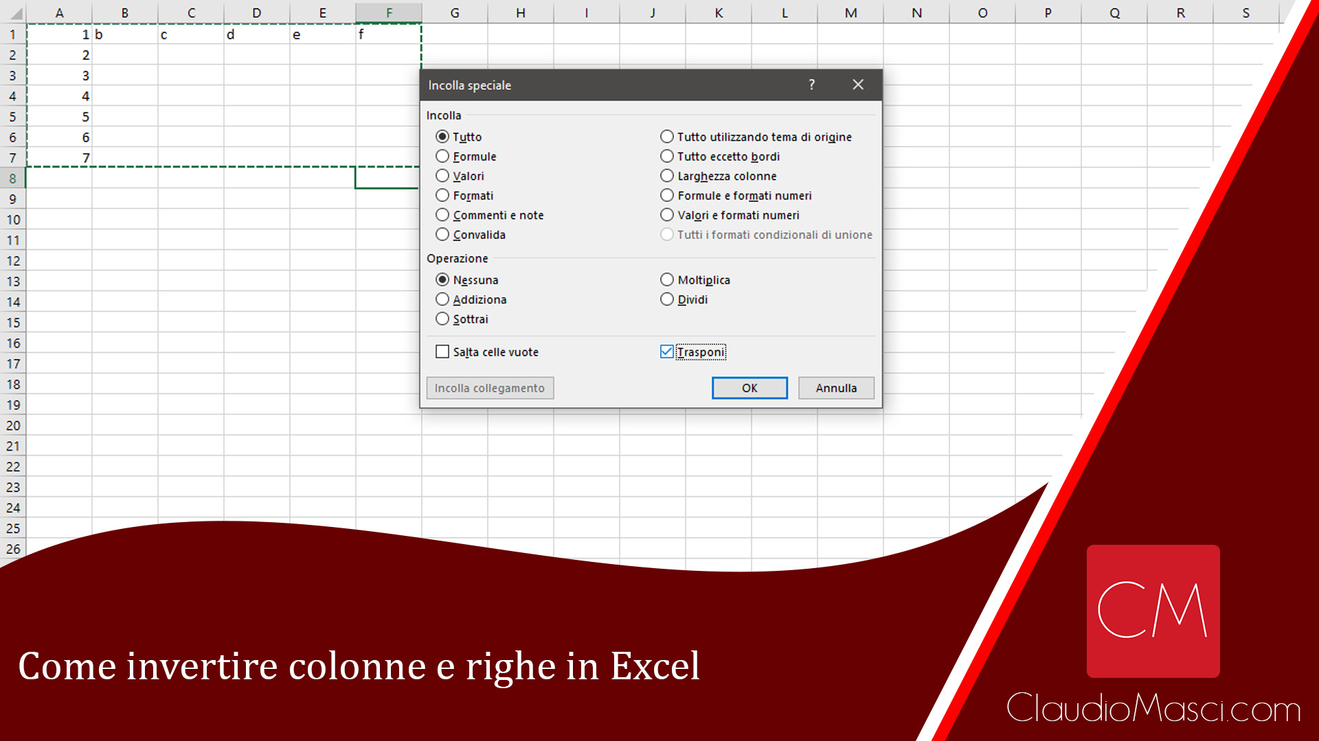 Come invertire colonne e righe in Excel