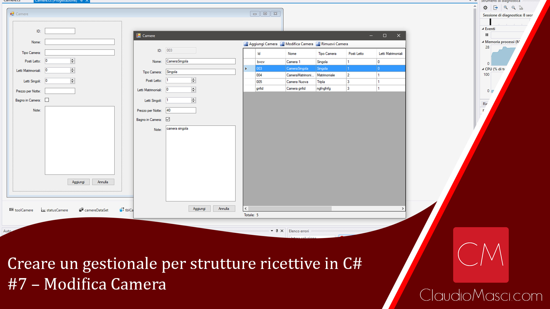 Creare un gestionale per strutture ricettive in C# – #7 – Modifica Camera