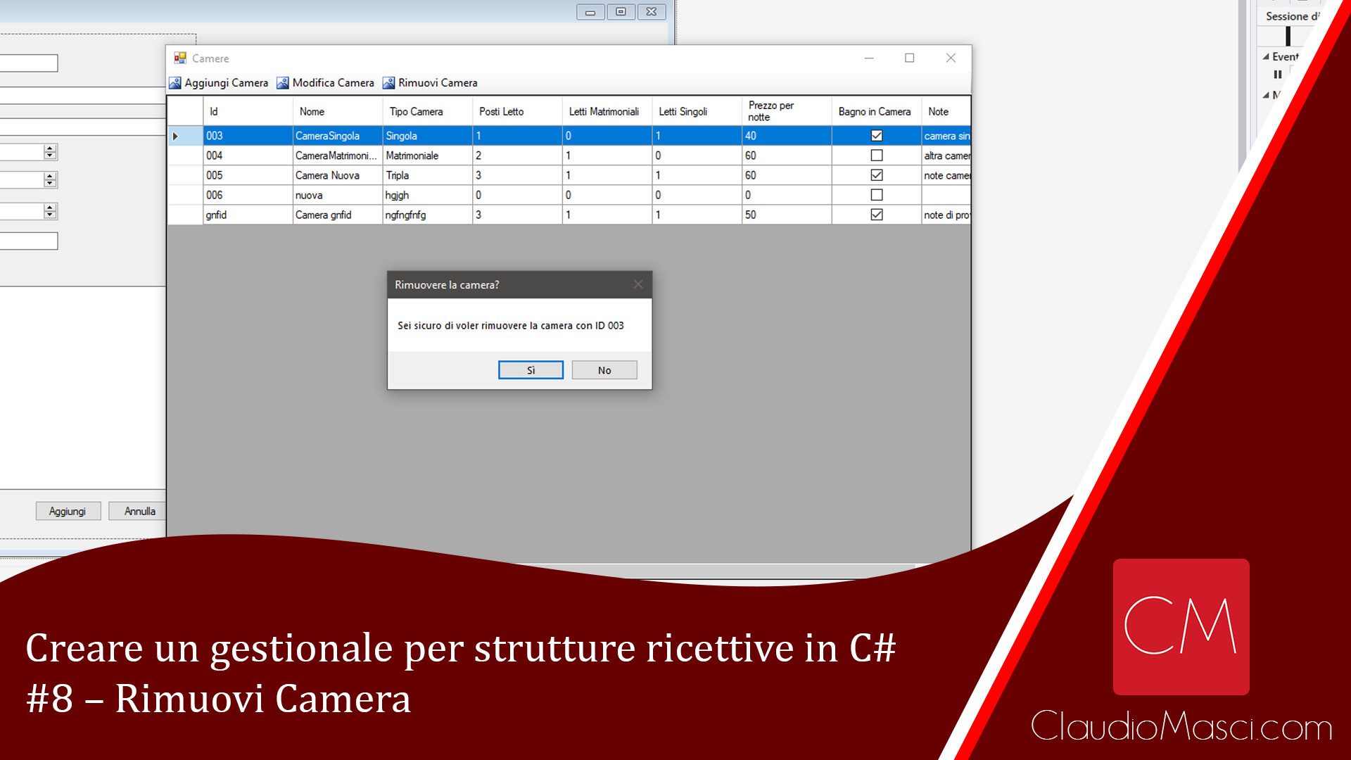Creare un gestionale per strutture ricettive in C# – #8 – Rimuovi Camera