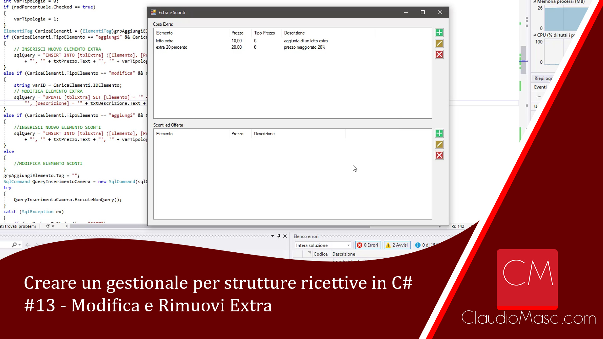 Creare un gestionale per strutture ricettive in C# – #13 – Modifica e Rimuovi Extra