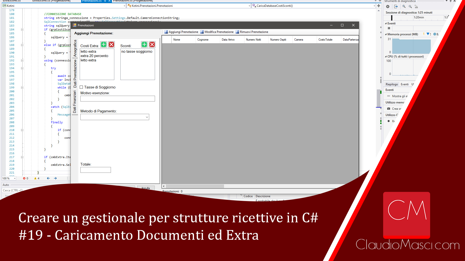 Creare un gestionale per strutture ricettive in C# – 19 – Caricamento Documento ed Extra