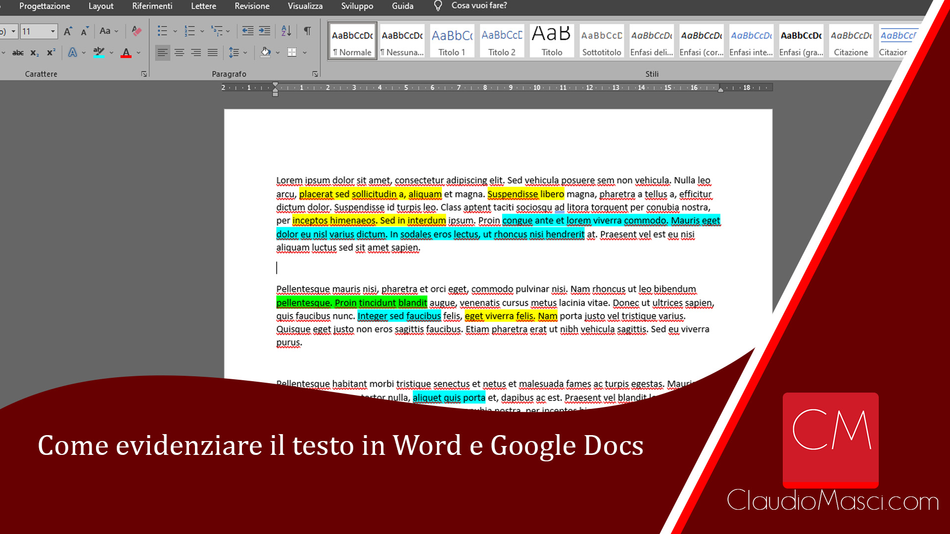 Come evidenziare il testo in Word e Google Docs