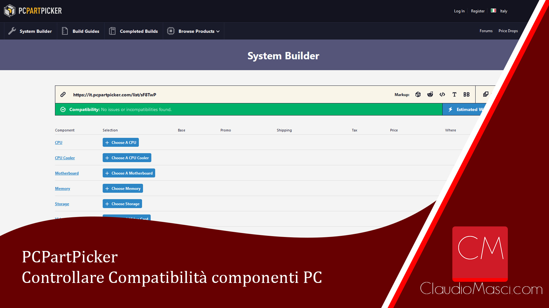 PCPartPicker – Controllare Compatibilità componenti PC