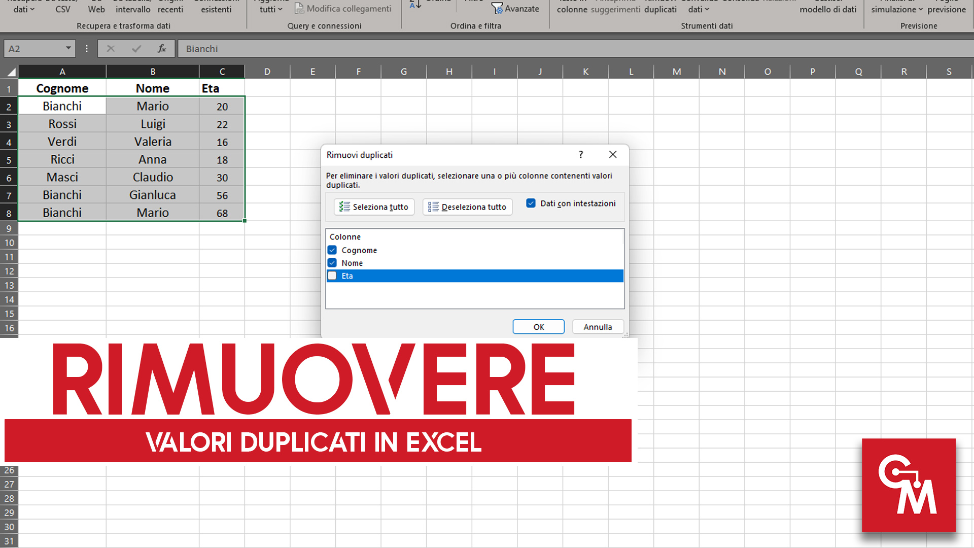 Come rimuovere valori duplicati in Excel