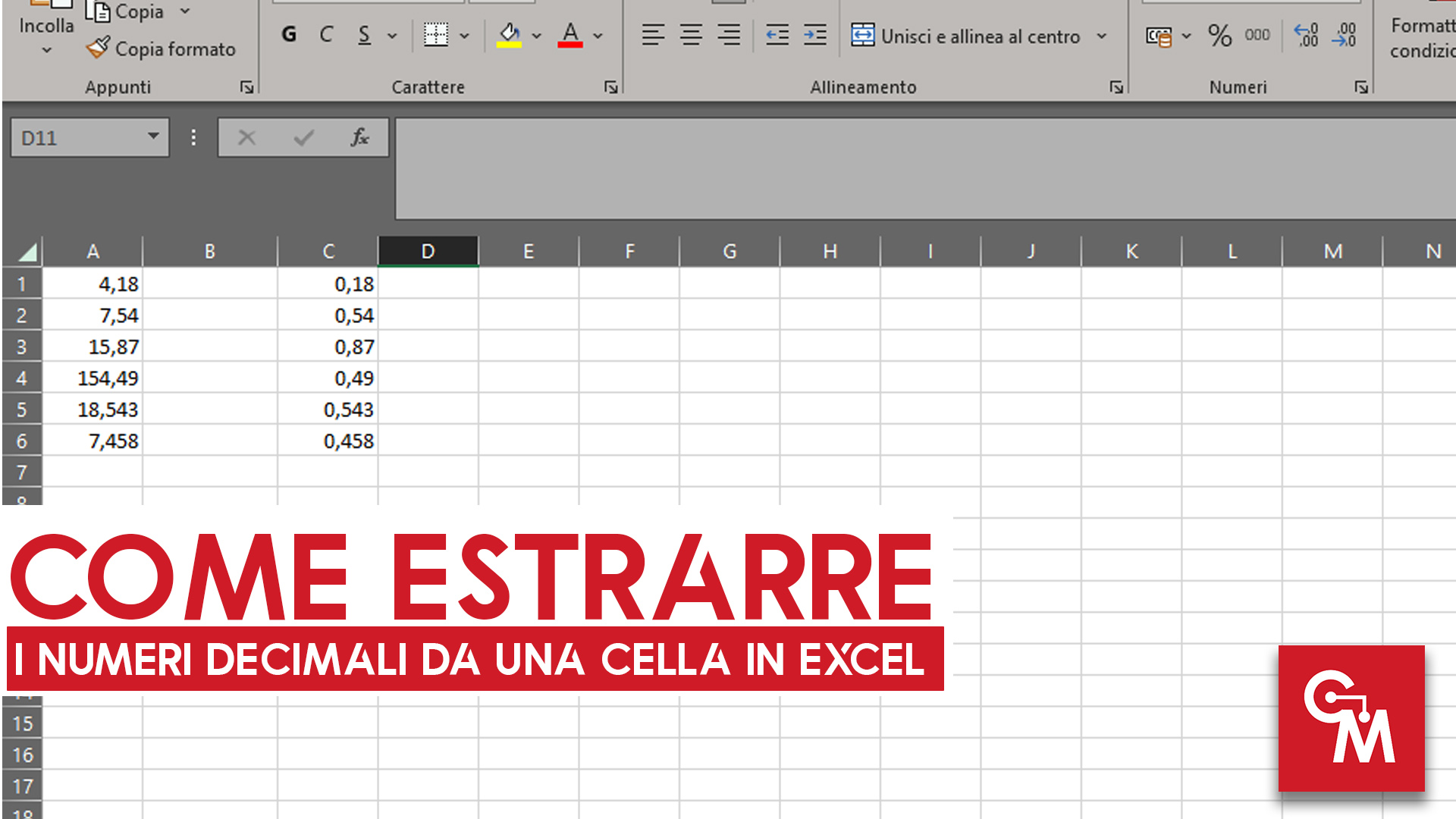 Come estrarre i numeri decimali da una cella in Excel