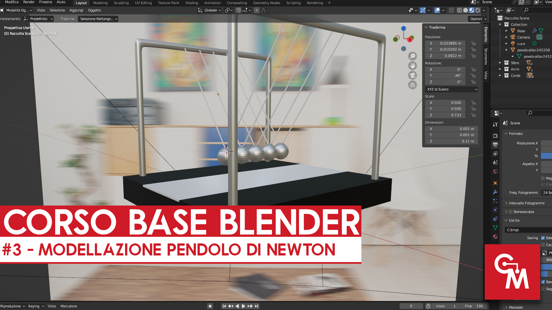 Corso base Blender – #3 – Modellazione Pendolo di Newton