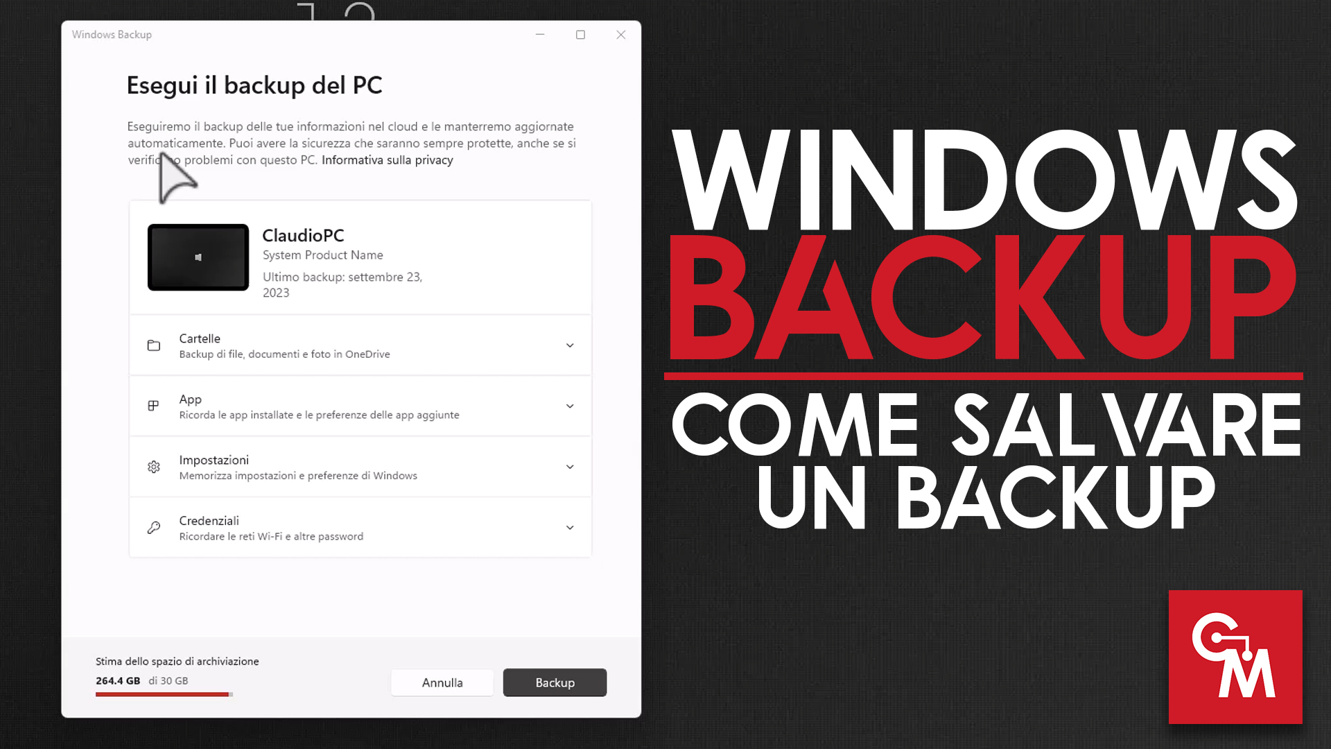 Come salvare un backup di Windows con Windows Backup