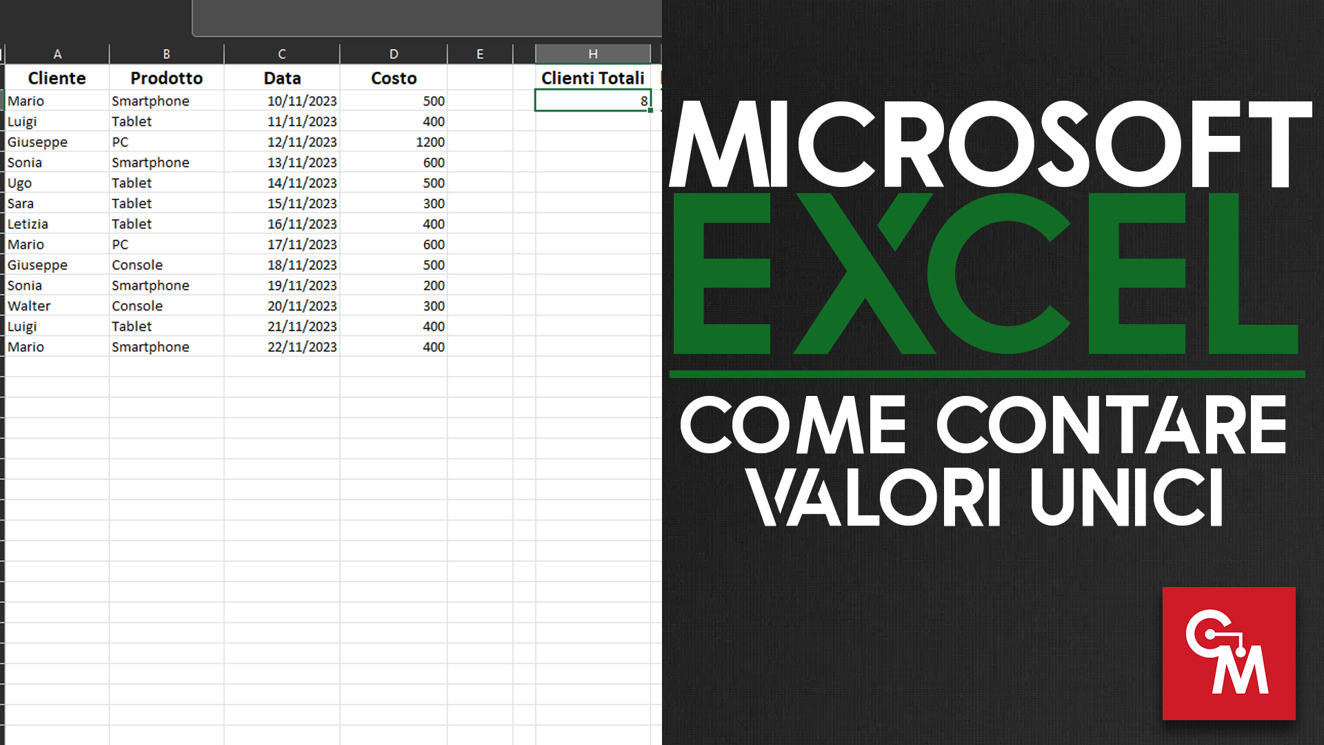 Come contare valori unici su Excel